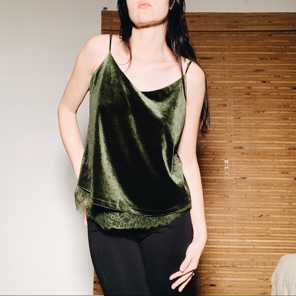 Green Velvet V-Neck Tank Top